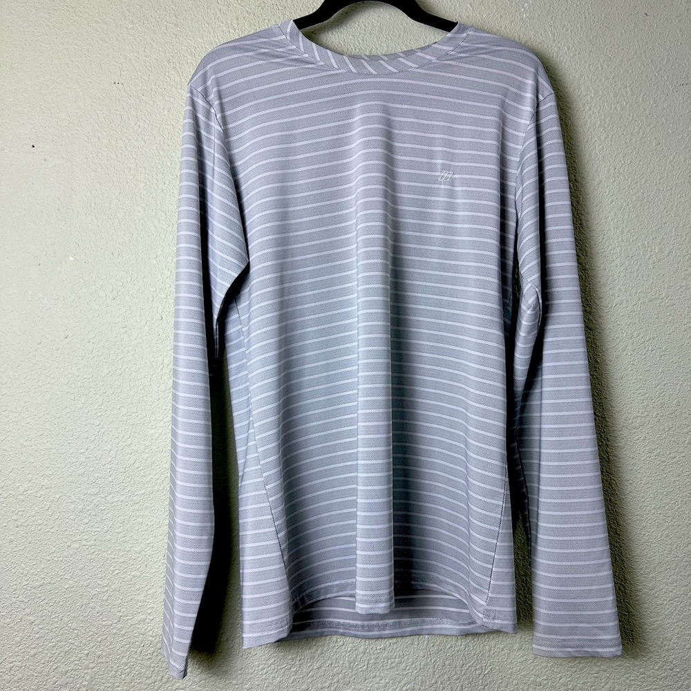 ZYIA Men's Gray/White Striped Long Sleeve Lightweight Athletic Shirt NWOT